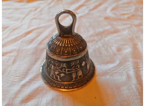 Vintage, Small Solid Brass Bell, Engraved Human Sacrifice/Temple Battle Scene