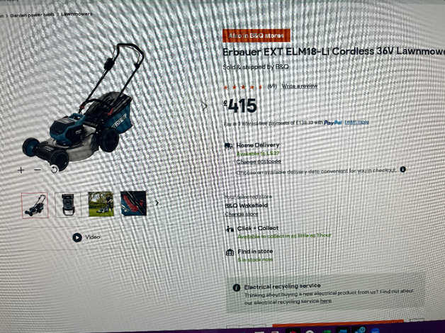 reduced Erbauer Ext Elm 18 li Cordless Lawnmower in Bingley