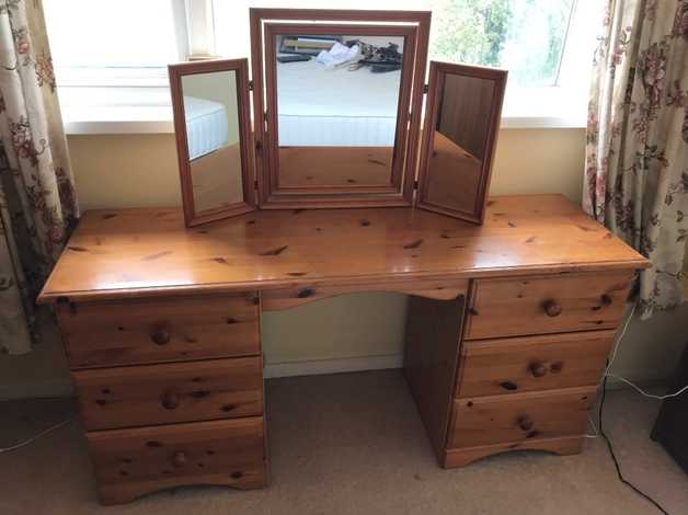 Solid Antique Pine Dressing Table, Antique Pine Dressing Table Mirror With Drawers