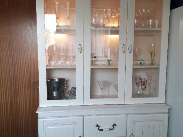 White Kitchen Dresser Display Cabinet With Drawers And Lights