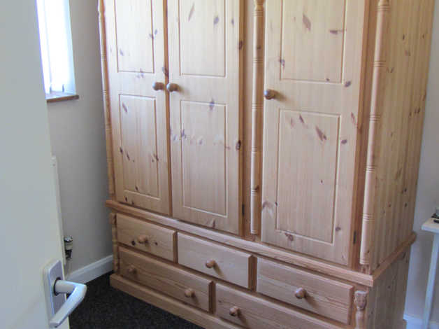 Solid Pine Triple Wardrobe In Tilston, Solid Pine Wardrobe With Shelves