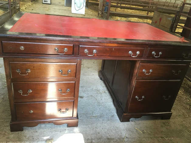 Antique Double Sided Leather Top Desk In Ruthin Denbighshire